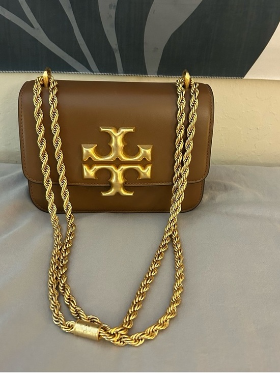 Tory Burch Handbags - Tory Burch Brown Leather Crossbody with Gold Logo & Chain
